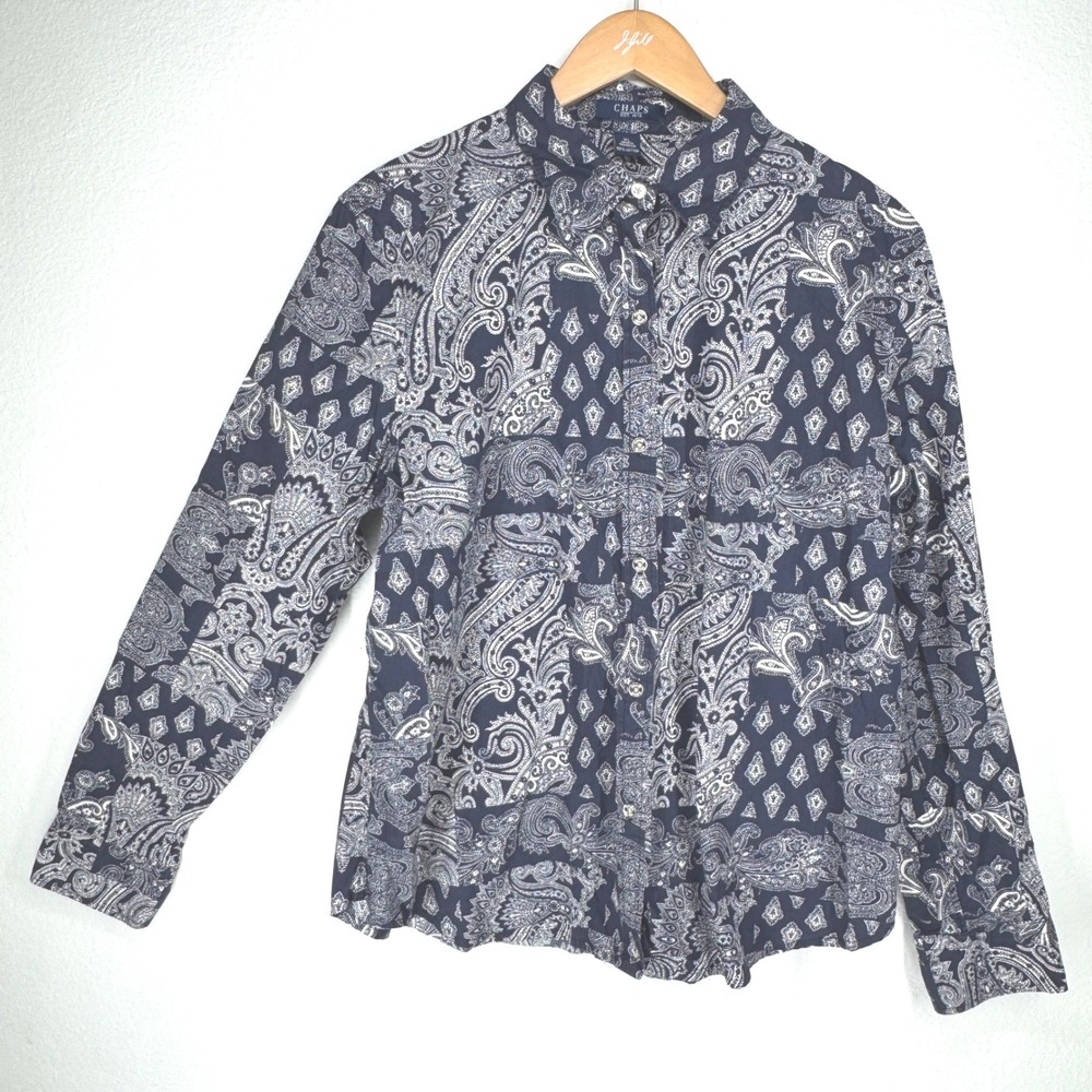 Chaps Paisley Cotton Button Shirt XL Navy Country Cowgirl Boho Handkerchief